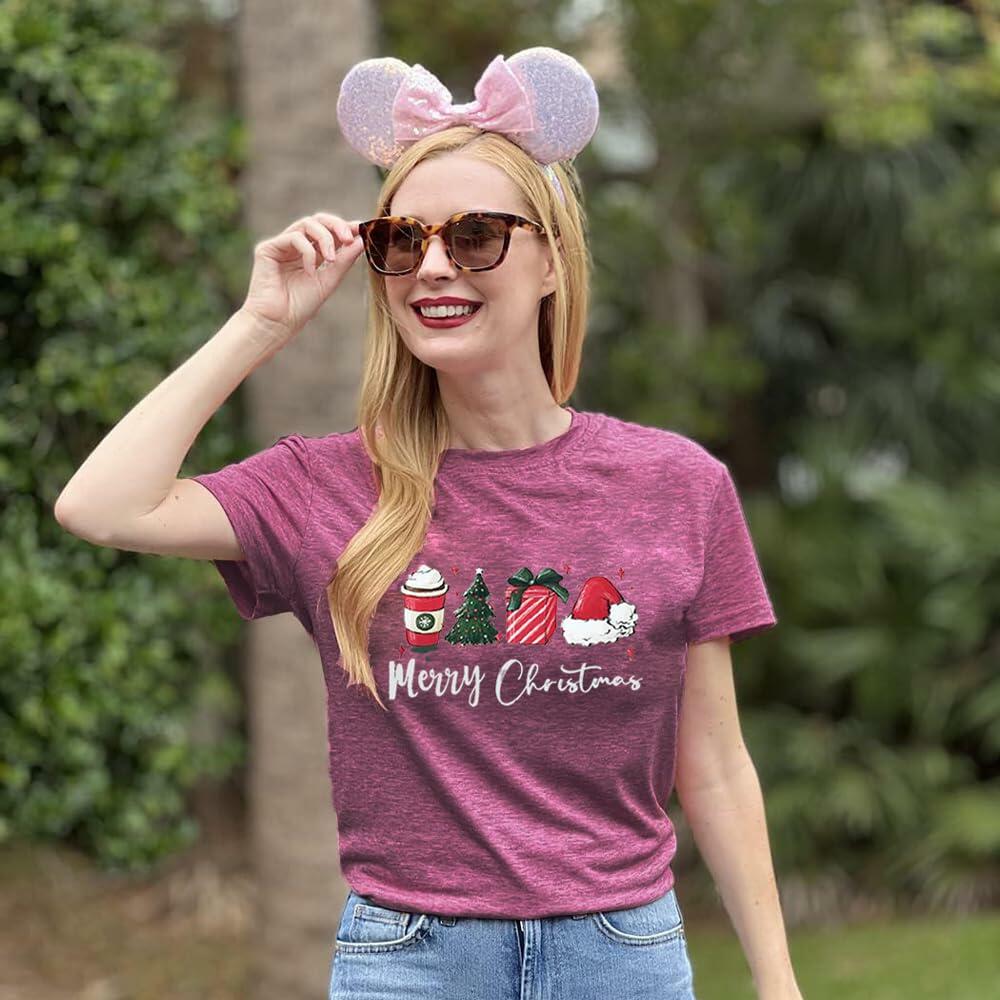 ZXCAHPT Christmas Shirt Women Merry Xmas Holiday Tee Coffee Tree Santa Size M