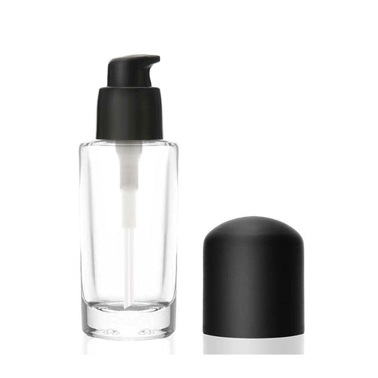 Furnido 4 Pack 30ml Clear Glass Round Essence Lotion Bottles with Pump