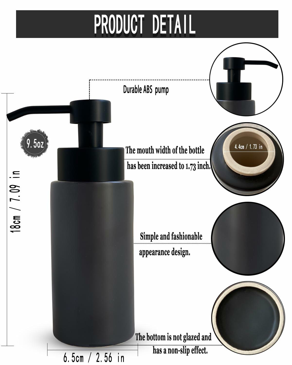 UNBONSOUHAIT 11.5 Oz Black Stripe Ceramic Foaming Soap Dispenser Refillable