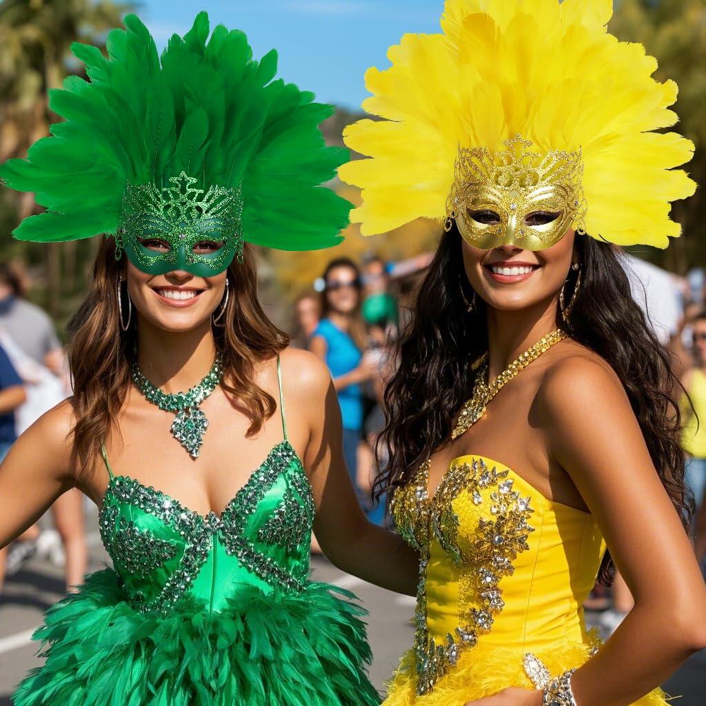 JPXH Masquerade Mask Feather Carnival Showgirl Headpiece Costume Yellow