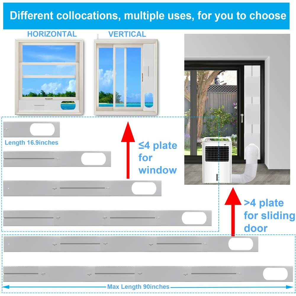 NWESTUN Portable AC Sliding Door Vent Kit 90in Max Length 5.1in Diameter PVC