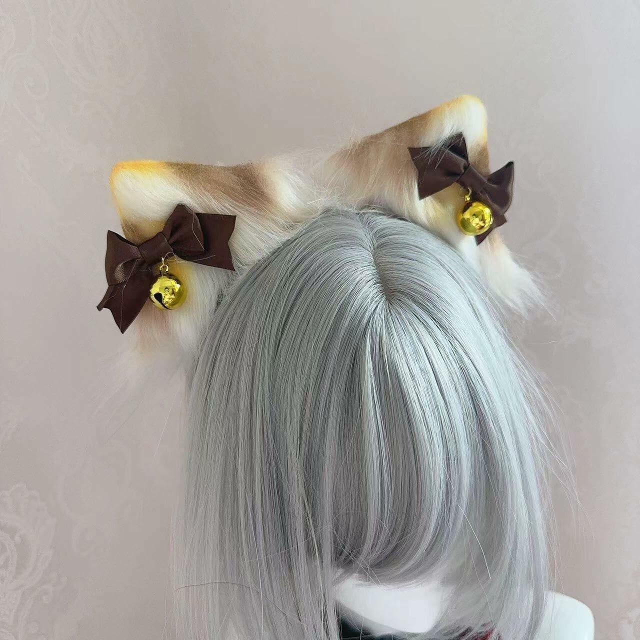 Ekwikzz Cat Ears Headband Clips Cosplay Accessories Punk Gothic Bow Gem