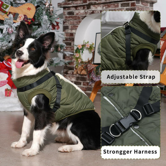 JoyDaog Dog Jacket Harness Fleece Lined Warm Winter Vest LightOrange Size M
