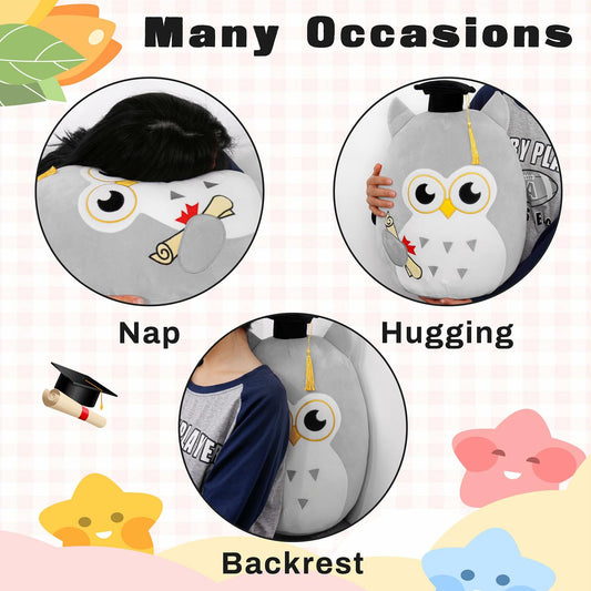 OurHonor Graduation Plush Owl Stuffed Animal Gray Soft Pillow Toy 7in