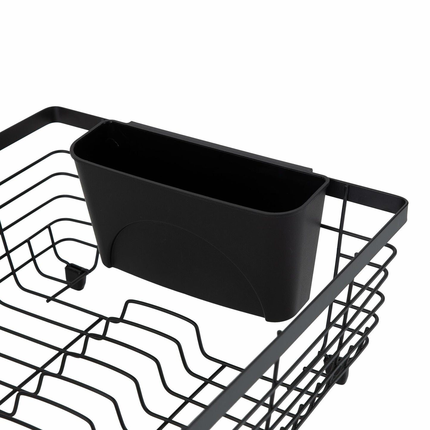 Kitchen Details Flat Wire Dish Drying Rack with Cutlery Basket Black