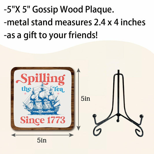 Ketsord 5x5 Blue Gossip Wood Plaque Spill The Tea Metal Support