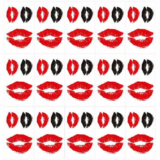 LEOARS Valentines Lip Temporary Tattoo Stickers Waterproof Red Black 15-Sheet