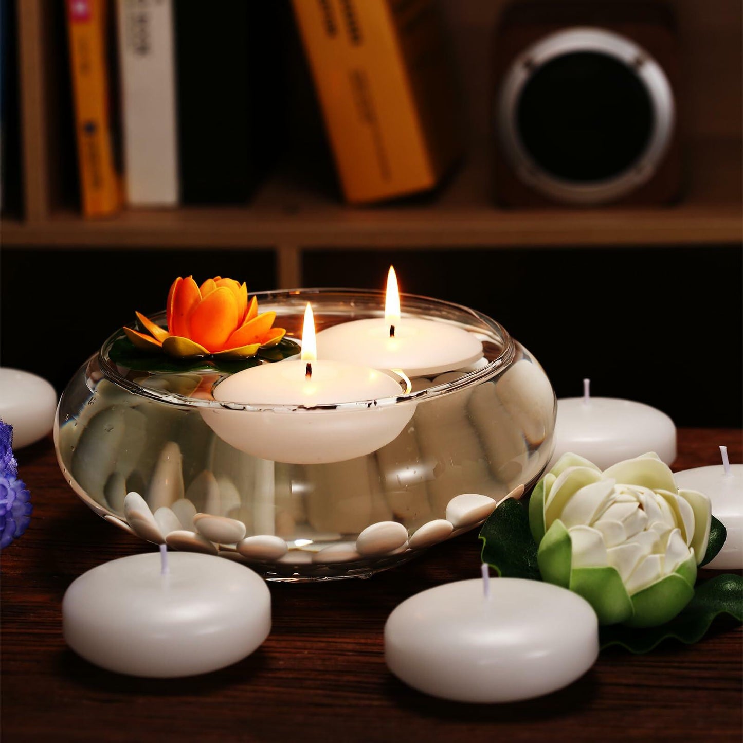 KNOURT 12 Pack Floating Candles 3" Ivory Unscented Dripless Wax