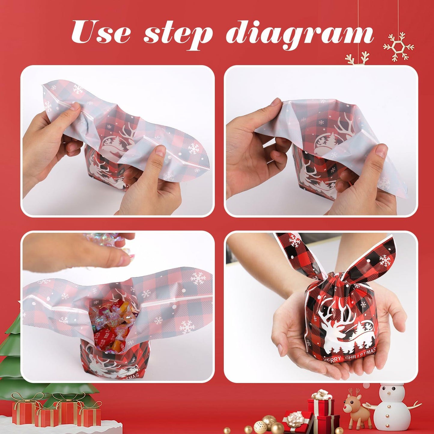 YimeBand 100Pcs Christmas Goodies Gift Bags 6 Styles Small Plastic