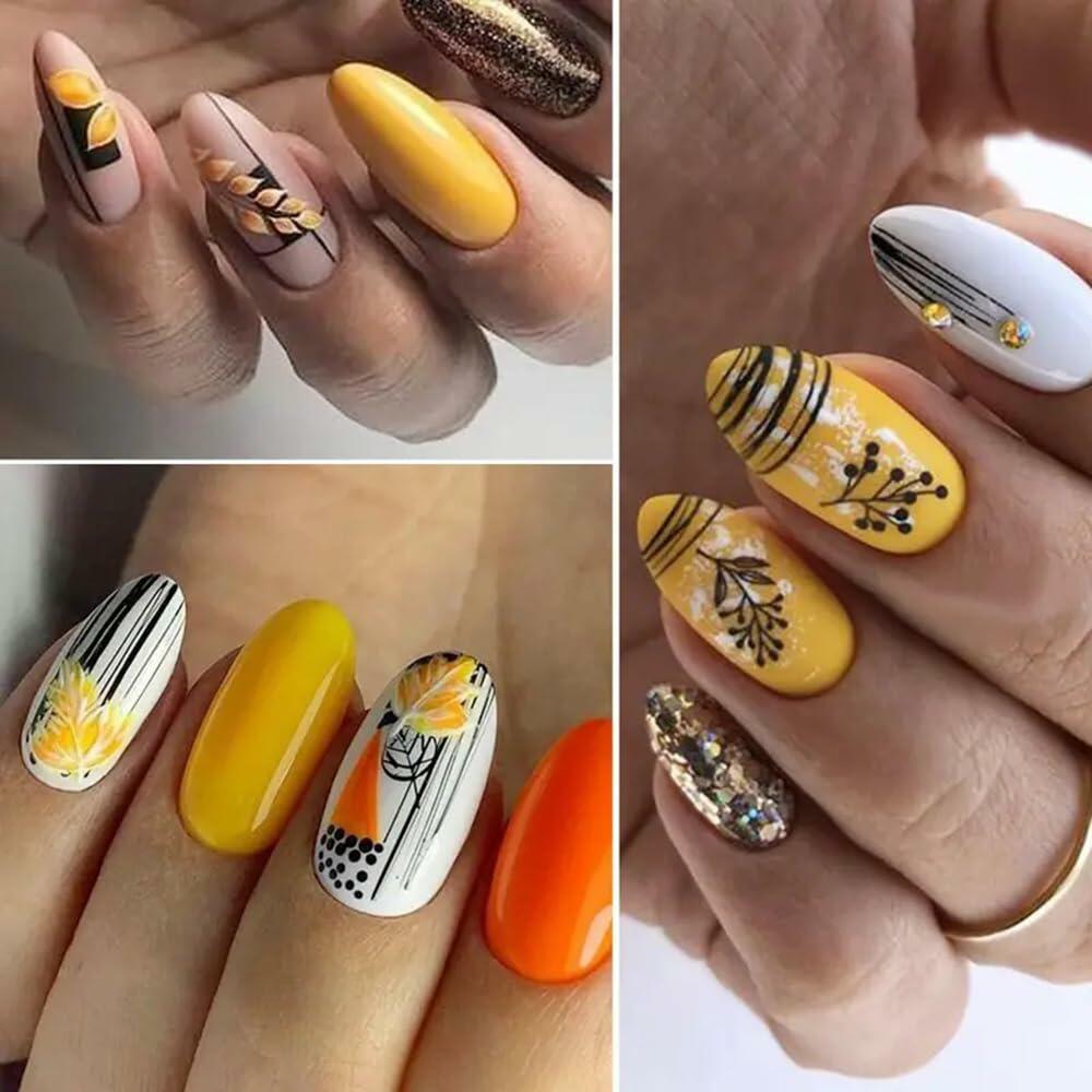 YEFIUO Fall Winter Maple Leaf Pumpkin Nail Art Stickers Water Transfer 12 in 1