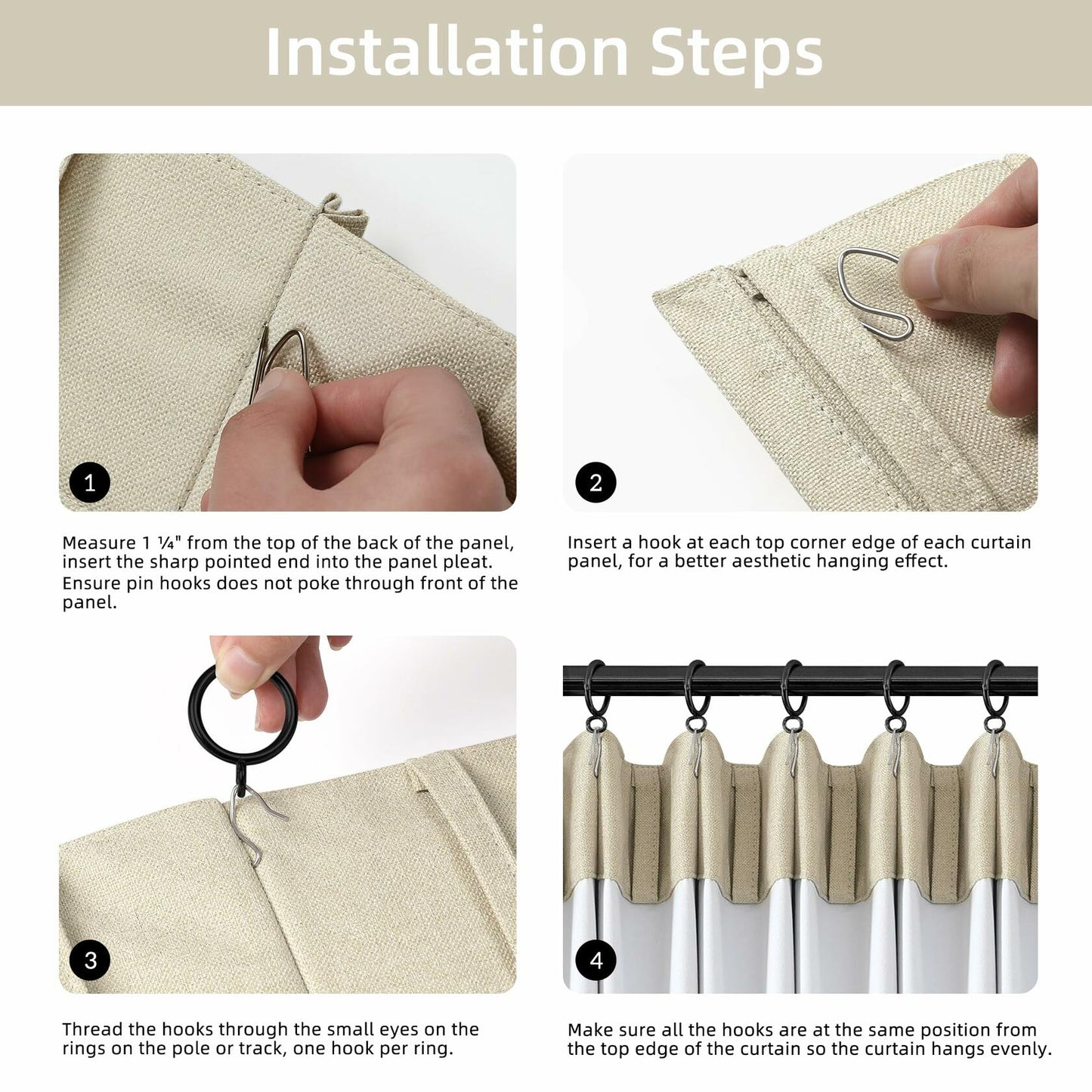 ChrisDowa Pinch Pleated Blackout Linen Curtains 40x102in Greyish Beige 2 Panels