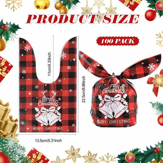 YimeBand 100Pcs Christmas Goodies Gift Bags 6 Styles Small Plastic
