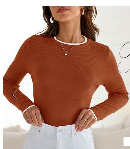 ZESICA Women's Long Sleeve Crewneck Slim Knit Tee Sweater Rust Size XL