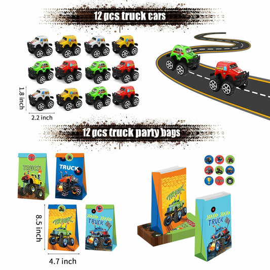 XIPEGPA Truck Party Favors Set - Keychains Slap Bracelets Stickers Straws