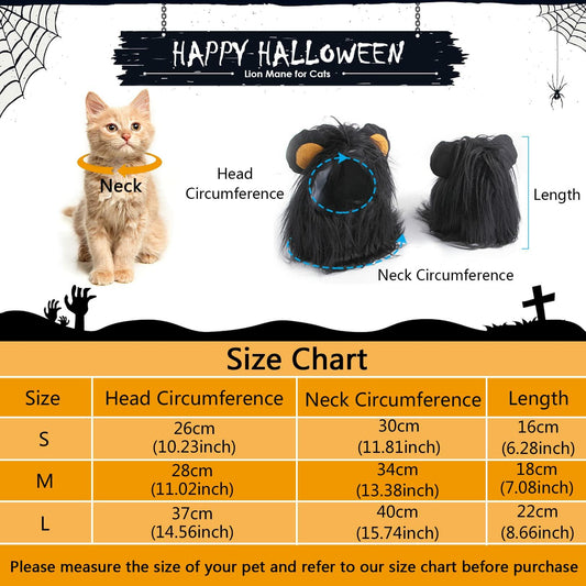 ITESSY Cat Halloween Costume Black Lion Mane Wig Hat Size S