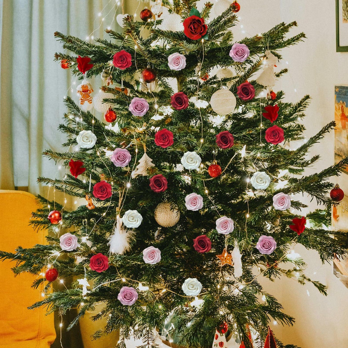 EIGHTOWN DIY Artificial Flowers Indoor 25 Pieces Red Pink Soap Material