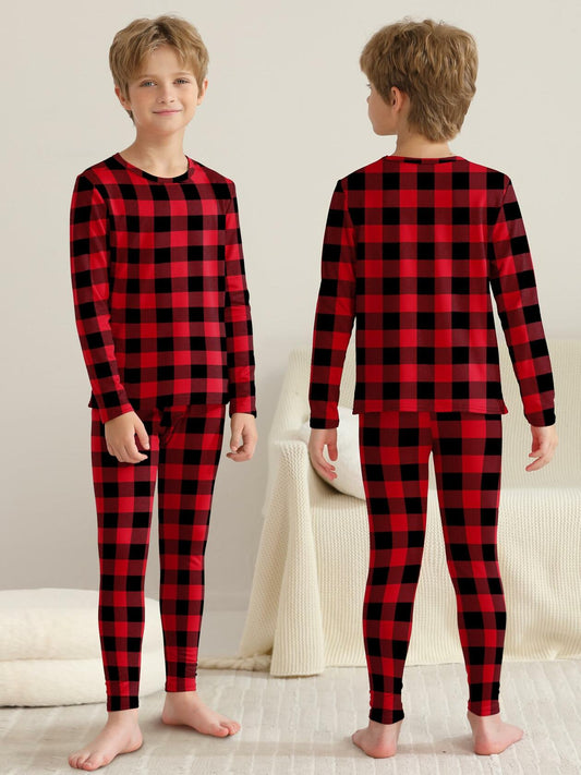 VZV Boys Thermal Underwear Set Fleece Lined Base Layers Red Black Size M