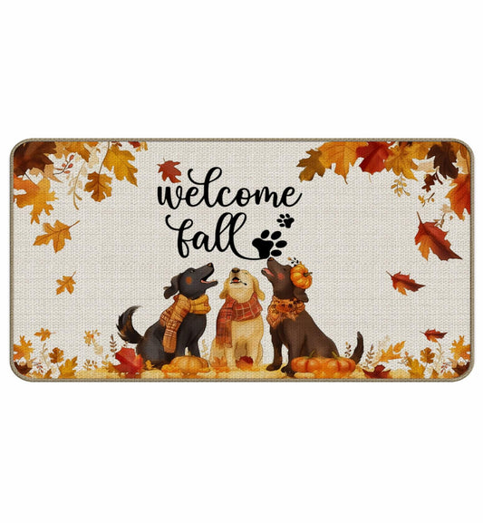 TopXmai Chinoiserie Pumpkin Door Mat 17x30 Blue White Orange Indoor Outdoor