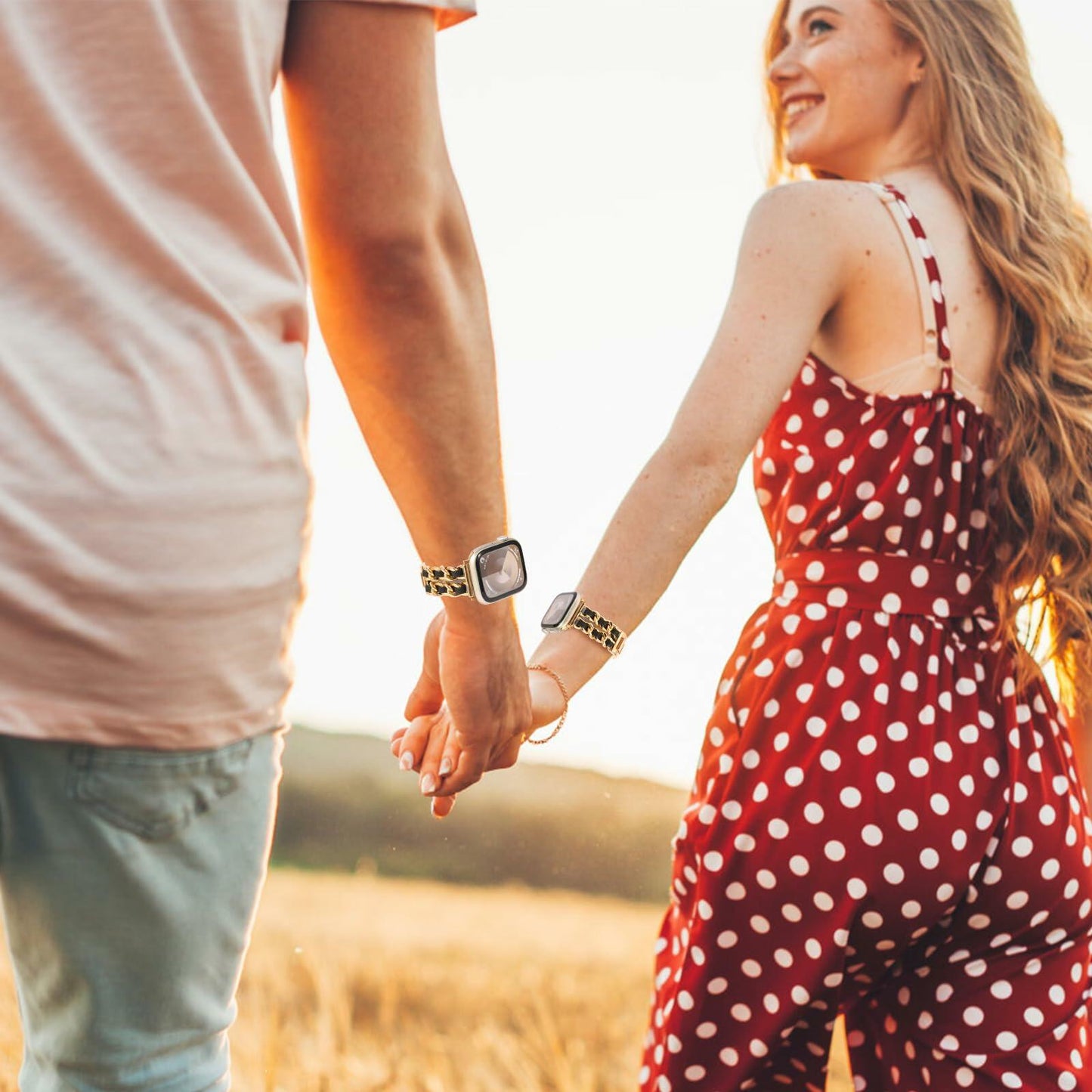 Long Pond Designer Apple Watch Metal Chain Bracelet Band 42-49mm Gold Black