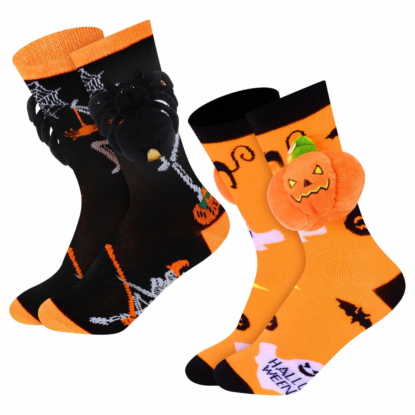 ShinyMatch Halloween 3D Pumpkin Spider Crew Socks 2 Pairs One Size Multicolor