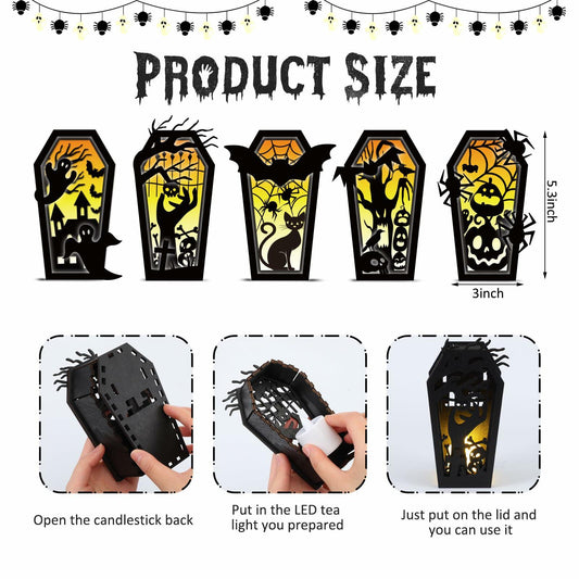 GlikCeil Halloween Wood Coffin Candle Holders 5 Pcs Black Gothic Decor