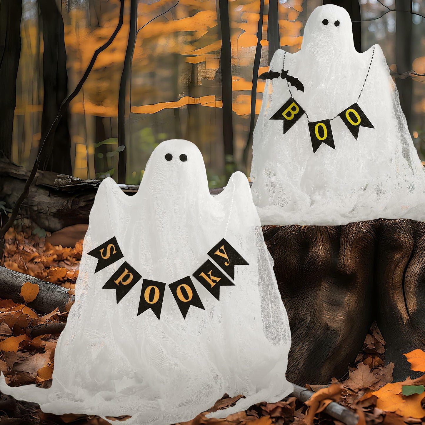 Janinka 2 Pcs Mesh Halloween Ghost Decorations Spooky White Centerpiece