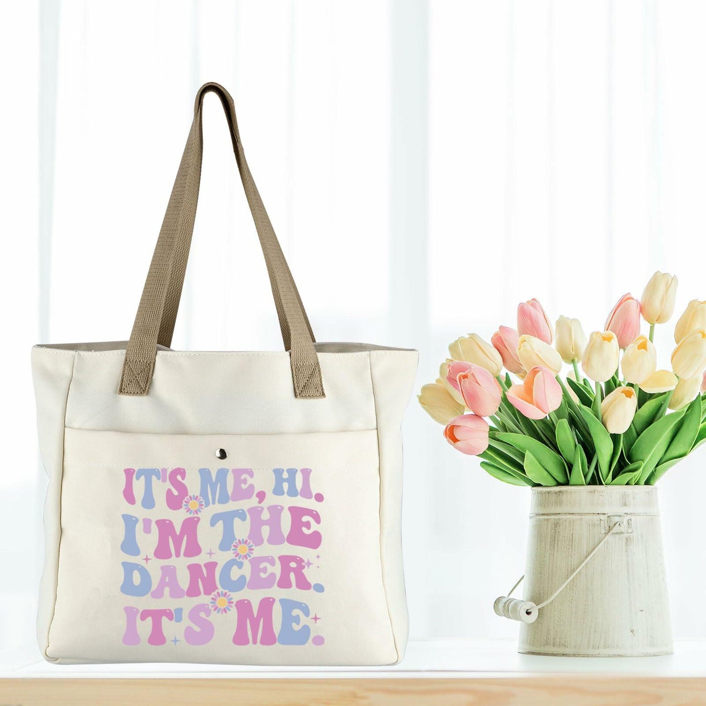 WCGXKO Dance Tote Bag Dance Teacher Team Gift Beige