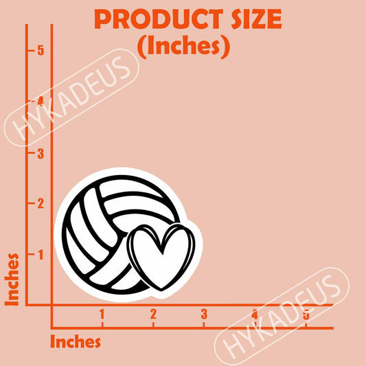 HYKADEUS Volleyball Stickers Waterproof Vinyl Decals 3"x2.7" 3PCS Heart Design