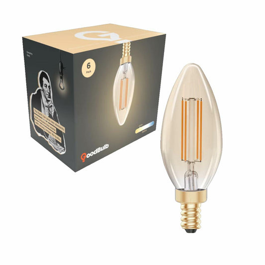 GoodBulb 5W E12 Clear Golden LED Chandelier Bulbs 2200K 300LM 6 Pack