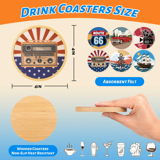 Leokawin Wood Coasters Set of 6 4 Inch Vintage Brown Drink Absorbent