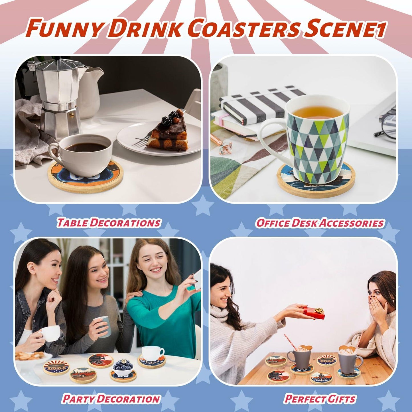 Leokawin Wood Coasters Set of 6 4 Inch Vintage Brown Drink Absorbent