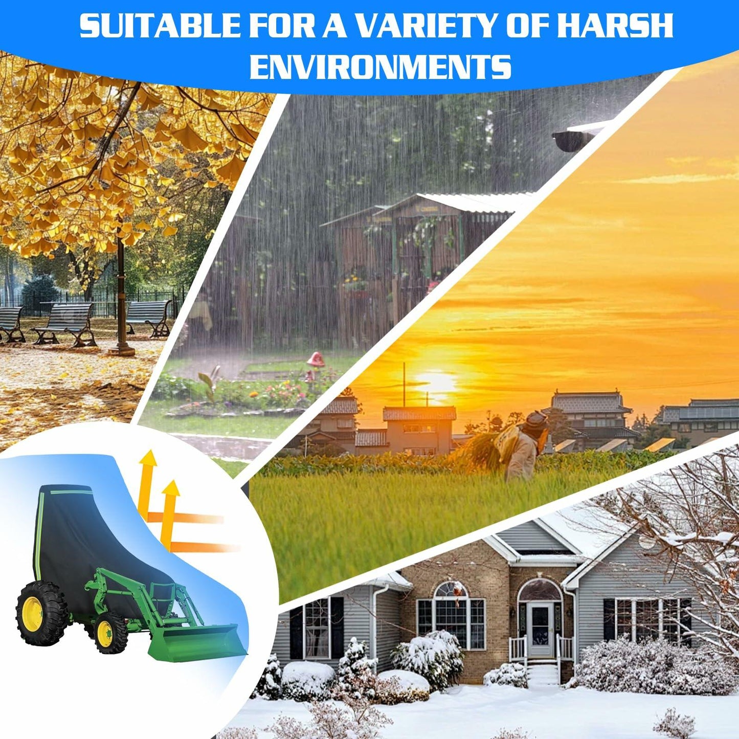 Kuabiz Waterproof Tractor Cover 420D Oxford Compatible with John Deere Large