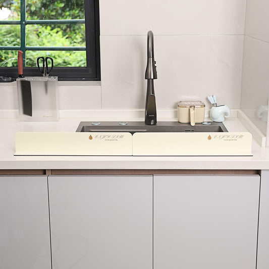 2PCS Acrylic Sink Splash Guard Beige Frosted Magnetic Water Barrier 17.5"x3.3"