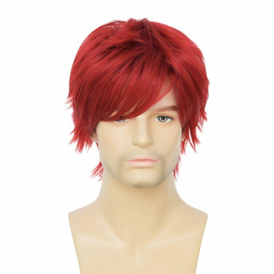 Salaibs Mens Red Short Wig Synthetic Natural Looking Bangs Halloween Cosplay
