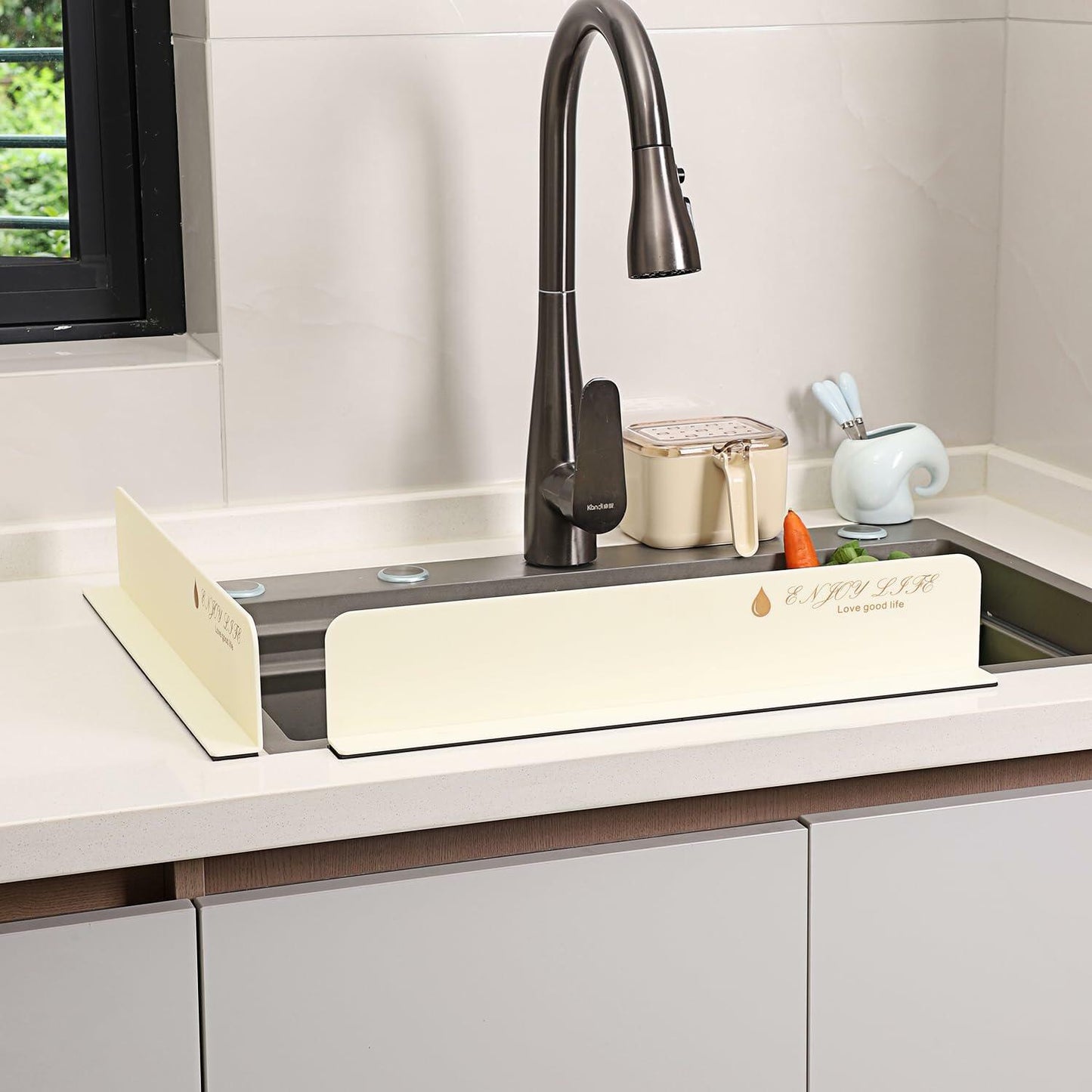 2PCS Acrylic Sink Splash Guard Beige Frosted Magnetic Water Barrier 17.5"x3.3"