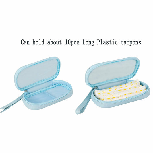 Koikyu PU Leather Tampon Organizer Bag with Zipper Handle Light Blue Small