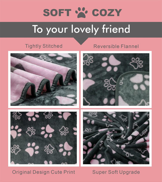 Gowyeg Dog Blanket 3 Pack 41x31in Grey Pink Super Soft Fleece Throw