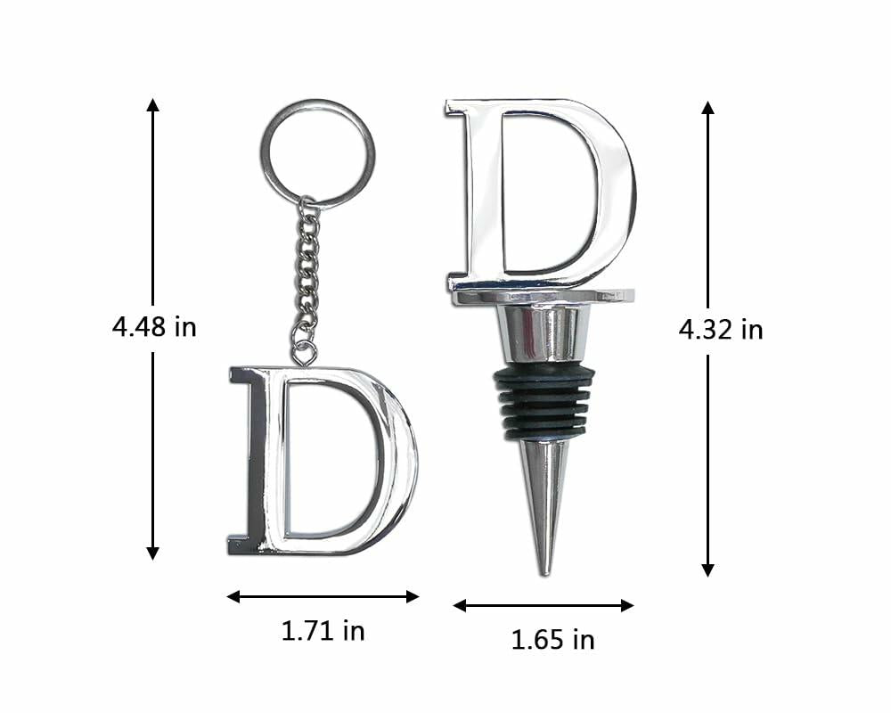 Lutong Letter Gift Set Key Ring & Bottle Stopper D Silver Metal 2 PCS