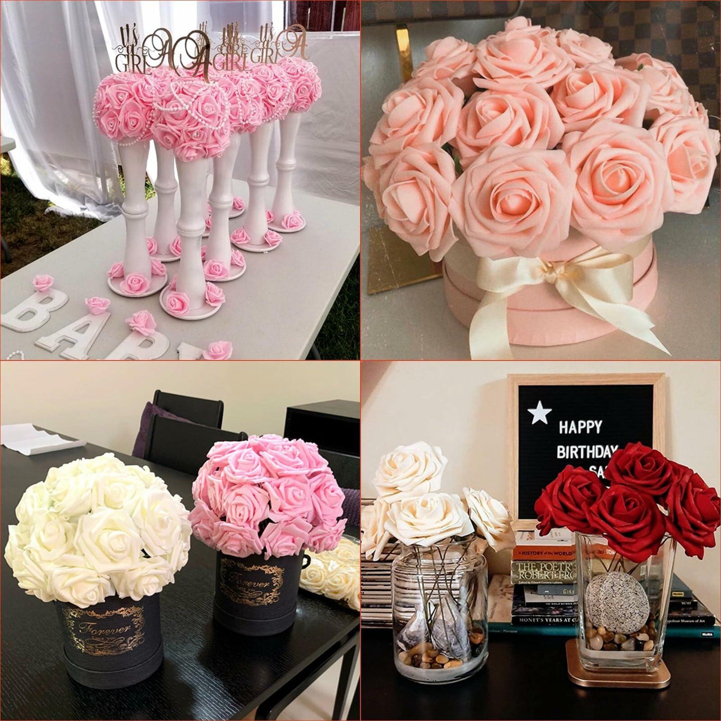 Yaqulen 60Pcs Artificial Foam Rose Flowers with Stems Red for Decorations