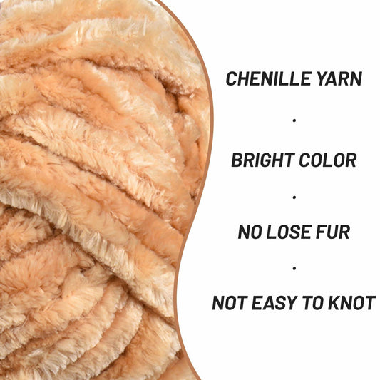 Sekafris Fuzzy Chunky Chenille Yarn 100g 49.2yd Soft Plush Khaki
