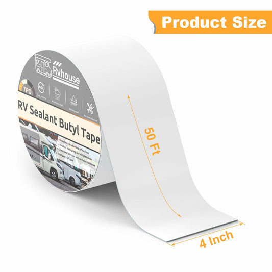 Rvhouse RV Roof Tape 4"x50FT Waterproof UV Resistant Sealant Repair Tape White