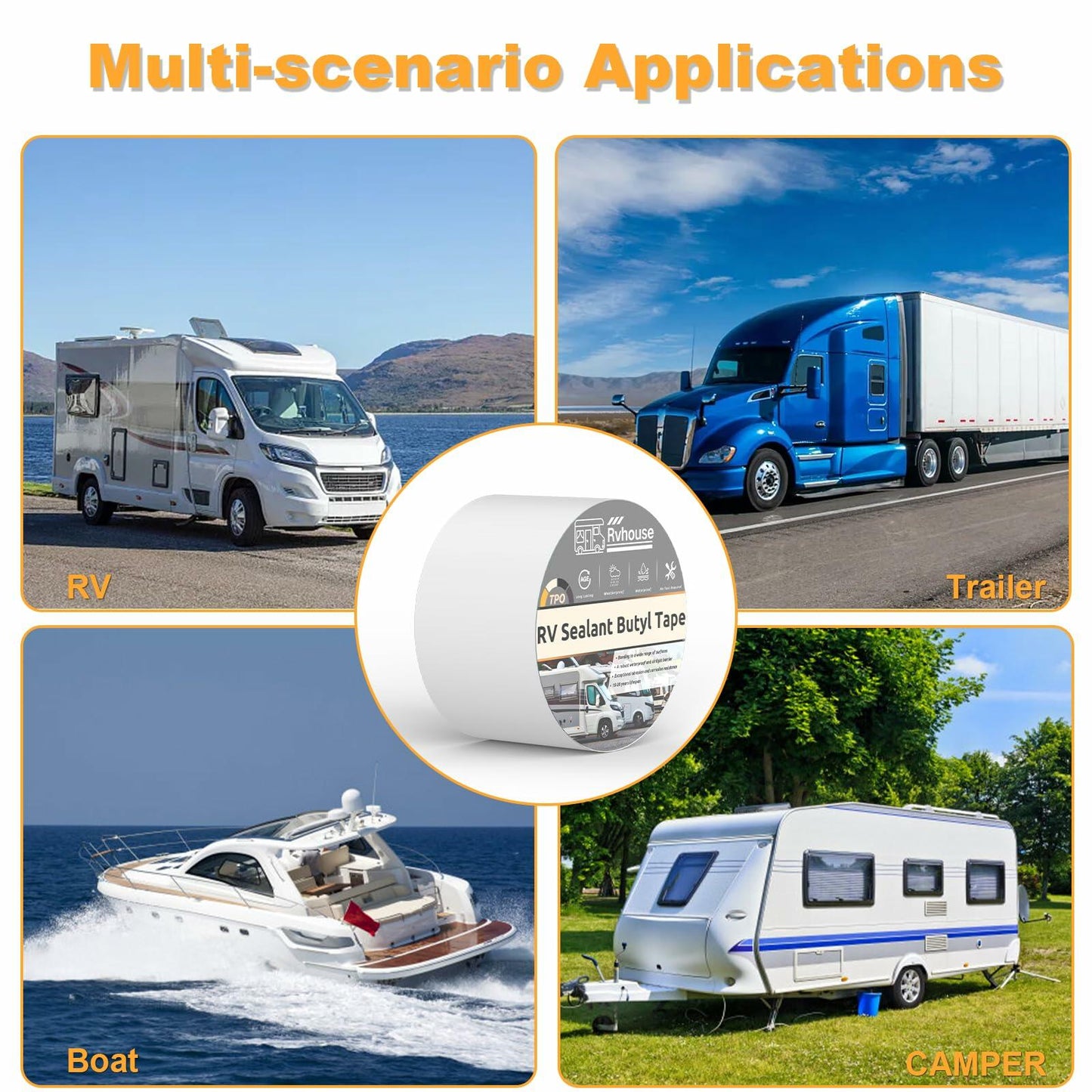 Rvhouse RV Roof Tape 4"x50FT Waterproof UV Resistant Sealant Repair Tape White