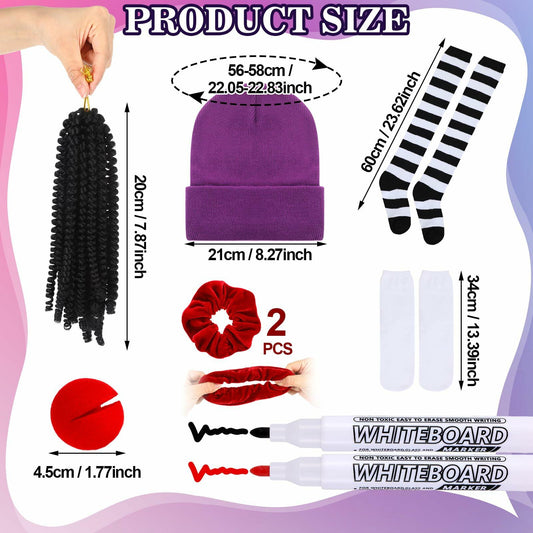 Yearntown 9 Pcs Halloween Women Clown Costume Accessories Multicolor One Size