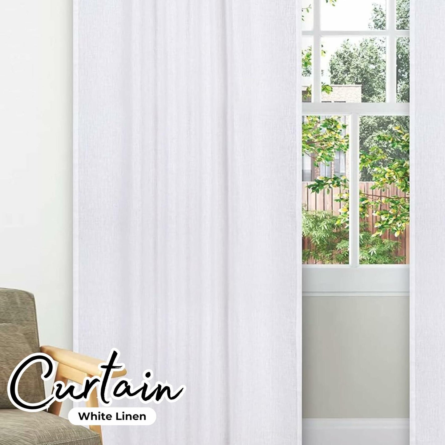 Limecasa Linen White Farmhouse Curtain 50x84 Tab Top Room Darkening 1 Panel
