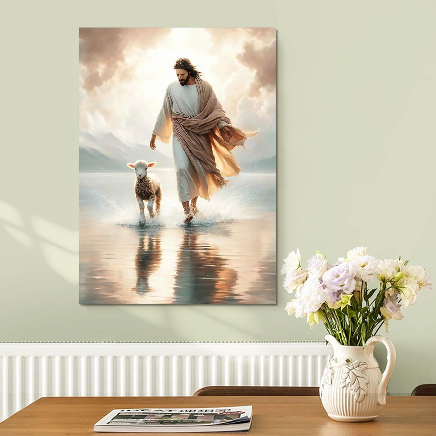 Generic Jesus and Lamb Canvas Wall Art Christian Poster 16x24in YS-5 Unframed