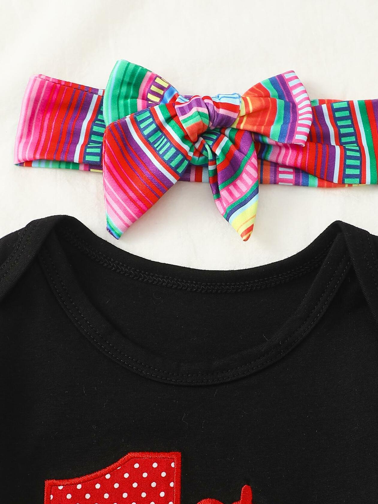 Noubeau Baby Girl Cinco De Mayo Embroidery Romper Flare Pant Headband 3-6M