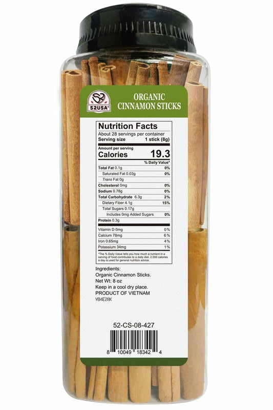 BestBy 7/27 52USA Organic Cinnamon Sticks 8oz USDA Kosher Gluten Free Raw