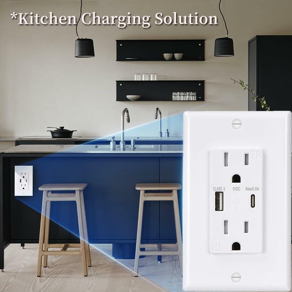 HANIVERSE Wall Outlet 15A Smart USB A+C Ports Tamper-Resistant White