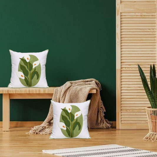 Pilmandu Embroidered Throw Pillow Covers 18x18 Calla Floral Pack of 2