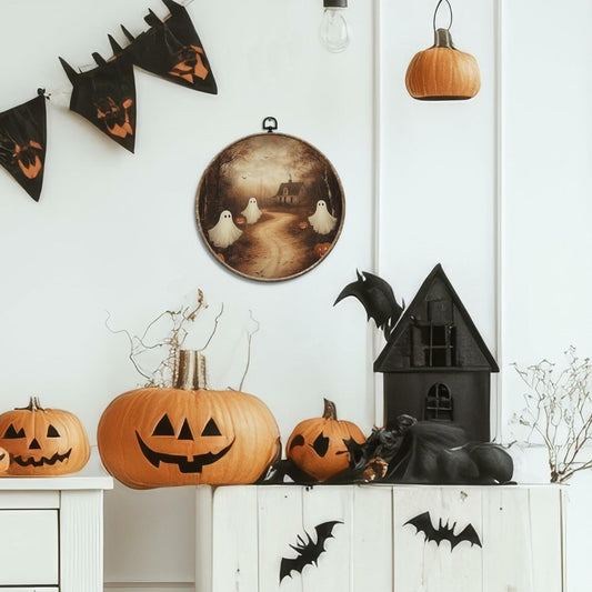 Yorhifa Vintage Ghost Pumpkin Halloween Framed Wall Art Canvas 10x10in